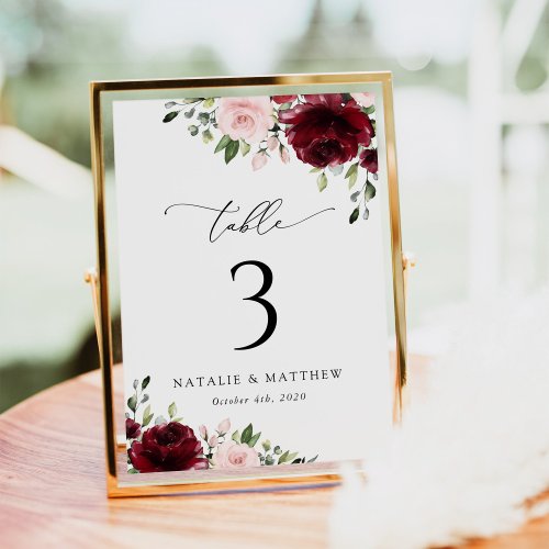 Burgundy Flowers Pink Flowers Table Numbers