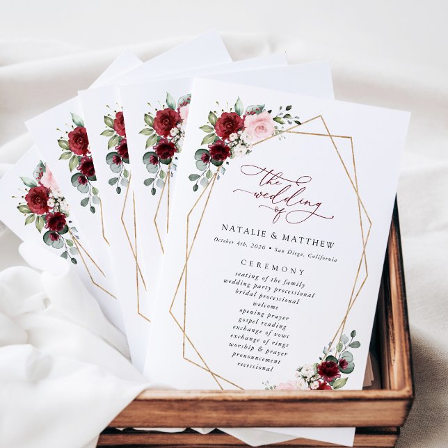 Burgundy Flowers, Pink Flowers, Wedding Program (Creator Uploaded)