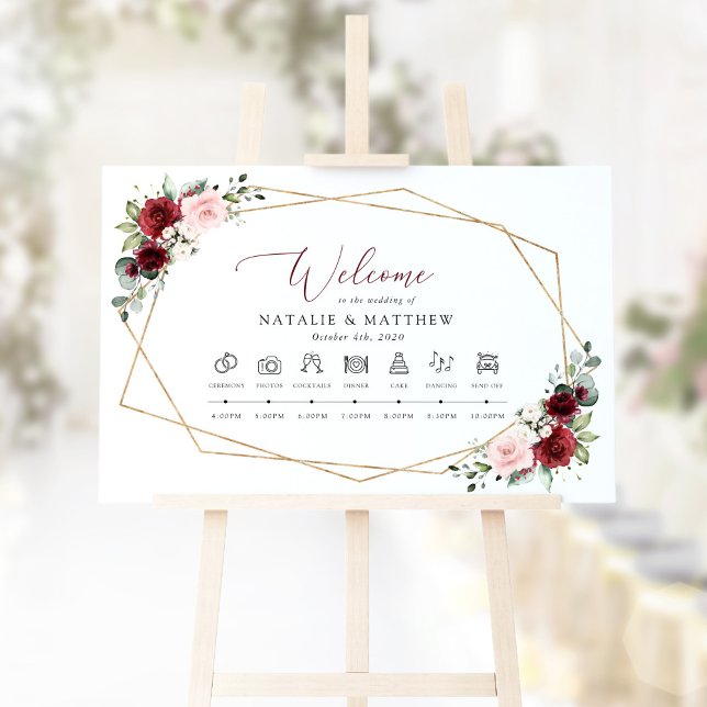 Burgundy Flowers, Pink Flowers, Wedding Timeline Foam Board (Creator Uploaded)