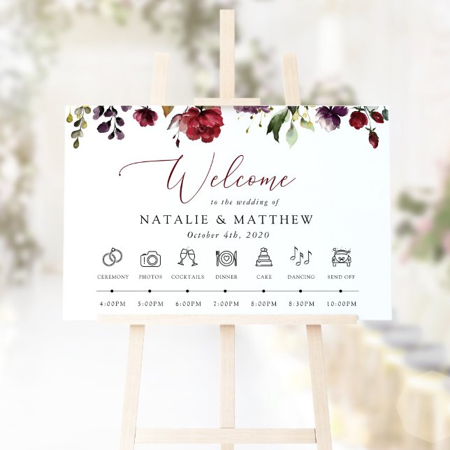 Burgundy Flowers, Pink Flowers, Wedding Timeline Foam Board (Creator Uploaded)