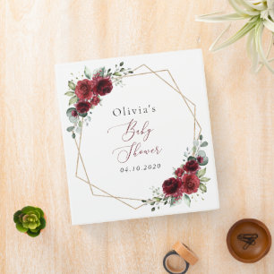 Burgundy Flowers, Red Flowers, Baby Shower 3 Ring Binder