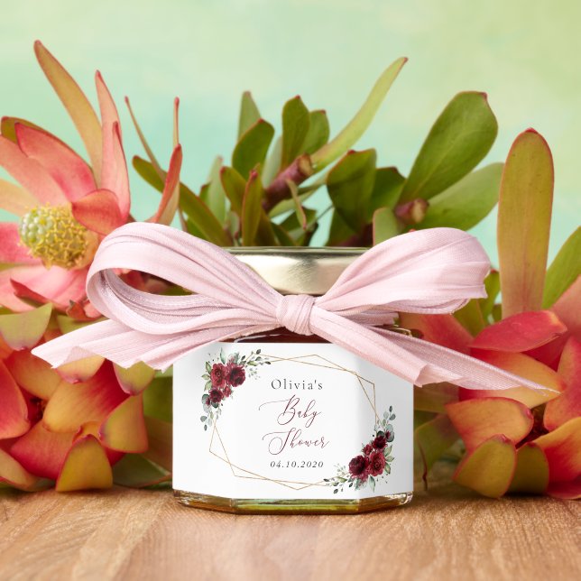 Burgundy Flowers, Red Flowers, Baby Shower Honey Jar Favors (Insitu (Wedding))
