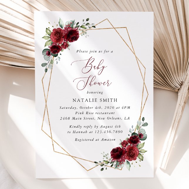 Burgundy Flowers, Red Flowers, Baby Shower Invitation (Creator Uploaded)