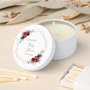 Burgundy Flowers, Red Flowers, Baby Shower Mini Candle Favors