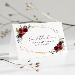 Burgundy Flowers, Red Flowers, Baby Shower Thank You Card