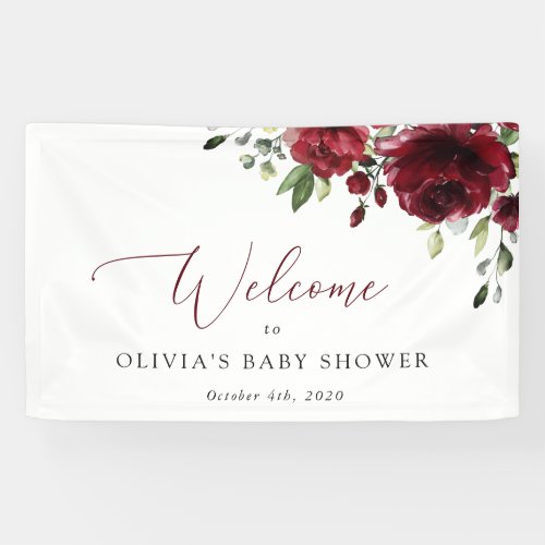 Burgundy Flowers Red Flowers Baby Shower Welcome Banner