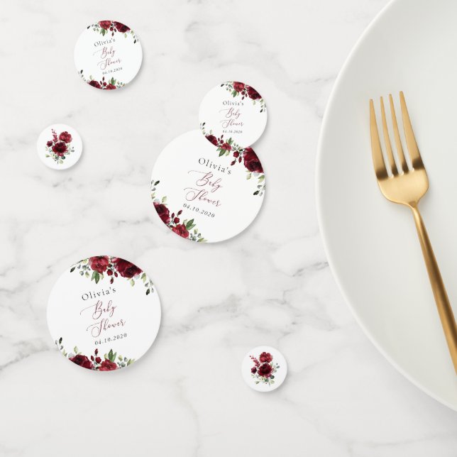 Burgundy Flowers, Red Flowers, Boho, Baby Shower Confetti (Group)