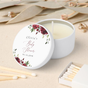 Burgundy Flowers, Red Flowers, Boho, Baby Shower Mini Candle Favors