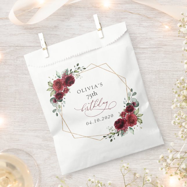 Burgundy Flowers, Red Flowers, Boho, Birthday Favor Bag (Clipped)