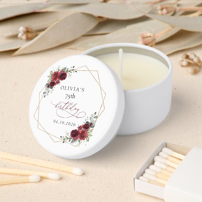 Burgundy Flowers, Red Flowers, Boho, Birthday Mini Candle Favors (Insitu)