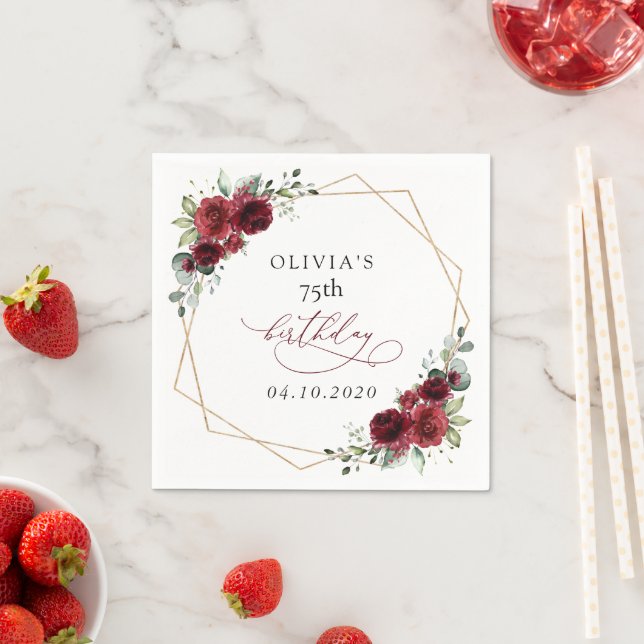 Burgundy Flowers, Red Flowers, Boho, Birthday Napkins (Insitu)