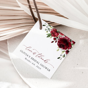 Burgundy Flowers, Red Flowers, Boho, Bridal Shower Favor Tags