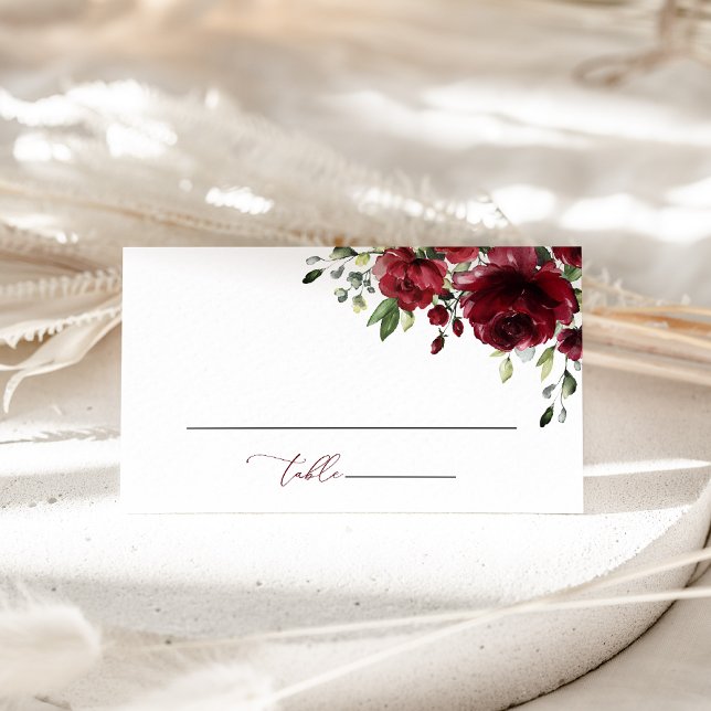 Burgundy Flowers, Red Flowers, Boho, Bridal Shower Place Card (Creator Uploaded)