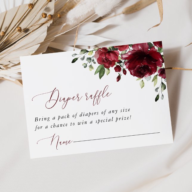 Burgundy Flowers, Red Flowers, Boho, Diaper Raffle Enclosure Card (Creator Uploaded)