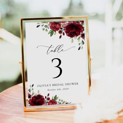 Burgundy Flowers Red Flowers Boho Table Numbers