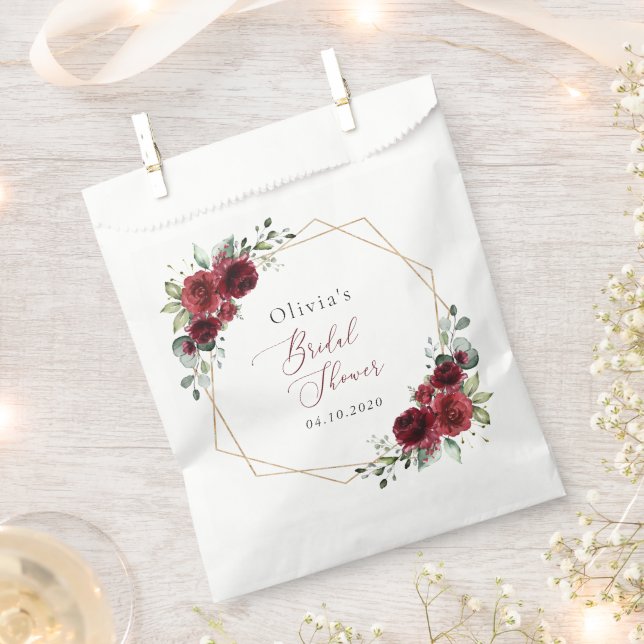 Burgundy Flowers, Red Flowers, Bridal Shower Favor Bag (Clipped)