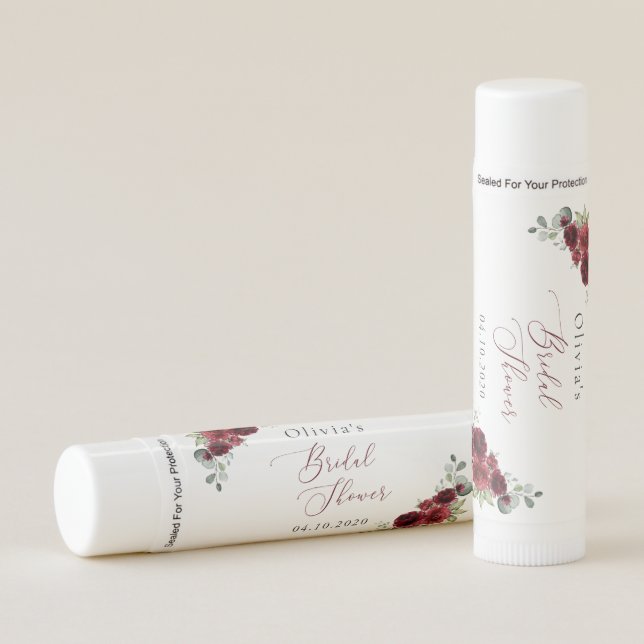 Burgundy Flowers, Red Flowers, Bridal Shower Lip Balm (Front)