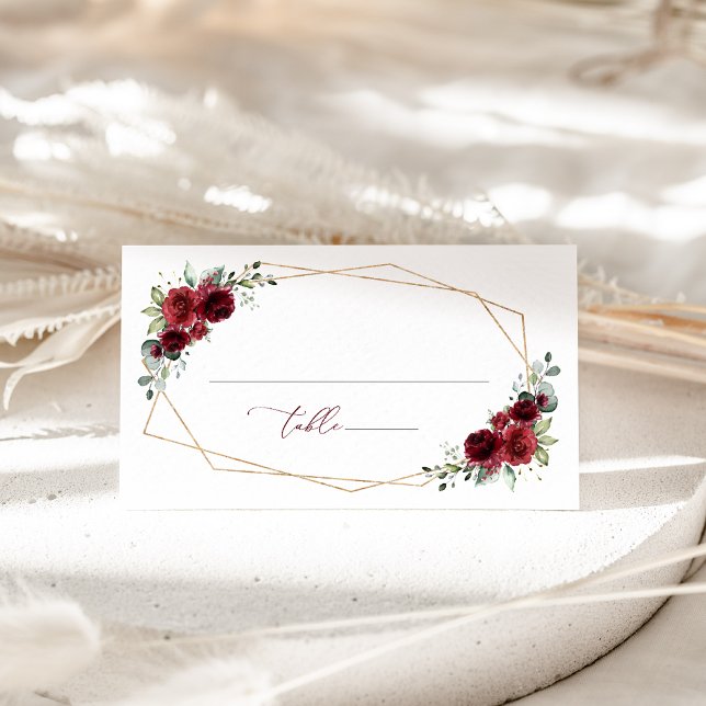 Burgundy Flowers, Red Flowers, Bridal Shower Place Card (Creator Uploaded)