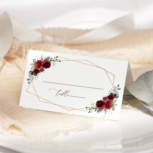 Burgundy Flowers Red Flowers Bridal Shower Place Card