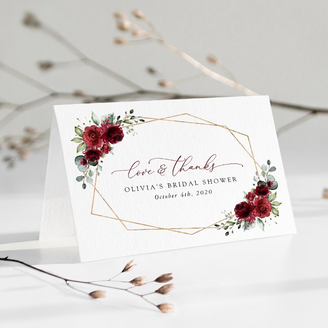 Burgundy Flowers, Red Flowers, Bridal Shower Thank You Card (Creator Uploaded)
