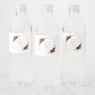 Burgundy Flowers, Red Flowers, Bridal Shower Water Bottle Label