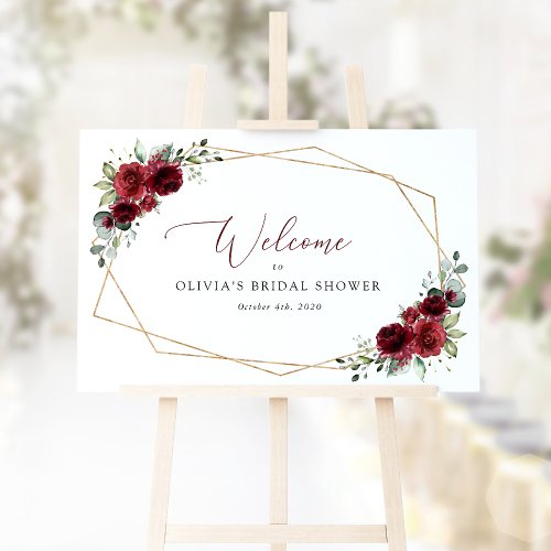 Burgundy Flowers Red Flowers Bridal Welcome Sign
