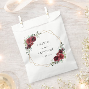 Burgundy Flowers, Red Flowers, Floral Wedding Favor Bag