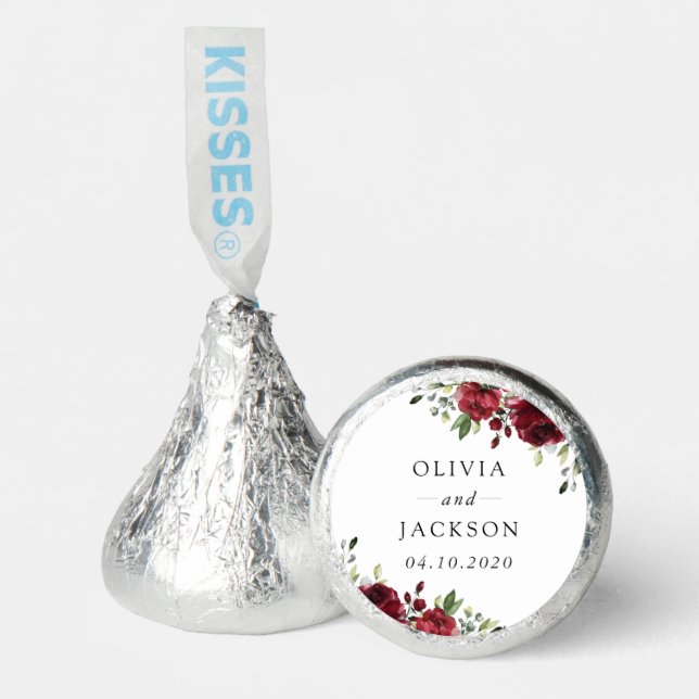Burgundy Flowers, Red Flowers, Floral Wedding Hershey®'s Kisses® (Front)