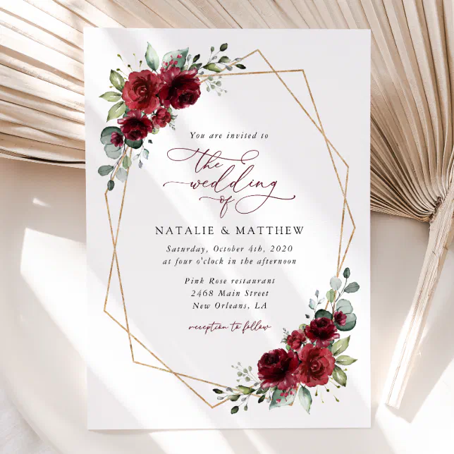 Burgundy Flowers, Red Flowers, Floral Wedding Invitation | Zazzle