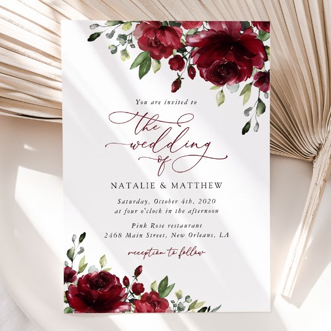 Burgundy Flowers, Red Flowers, Floral Wedding Invitation (Creator Uploaded)