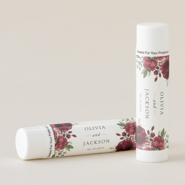 Burgundy Flowers, Red Flowers, Floral Wedding Lip Balm (Front)