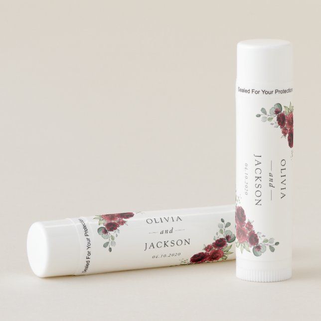 Burgundy Flowers, Red Flowers, Floral Wedding Lip Balm (Front)