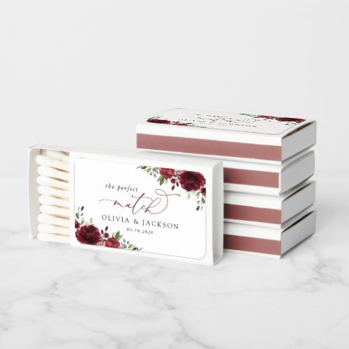 Burgundy Flowers Red Flowers Floral Wedding Matchboxes