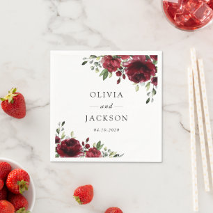 Burgundy Flowers, Red Flowers, Floral Wedding Napkins