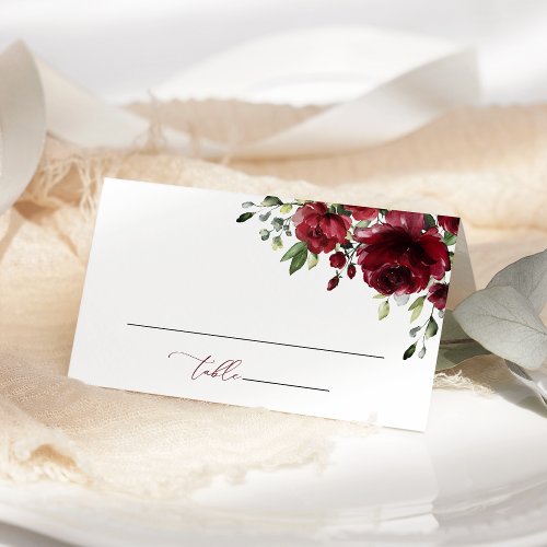 Burgundy Flowers Red Flowers Floral Wedding Place Card