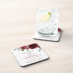 Burgundy Flowers, Red Flowers, Greenery, Birthday Beverage Coaster