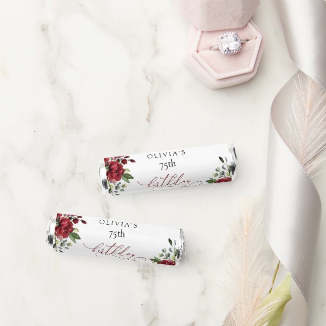 Burgundy Flowers, Red Flowers, Greenery, Birthday Breath Savers® Mints (Wedding)