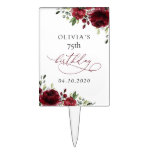 Burgundy Flowers, Red Flowers, Greenery, Birthday Cake Topper