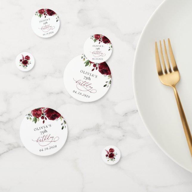 Burgundy Flowers, Red Flowers, Greenery, Birthday Confetti (Group)