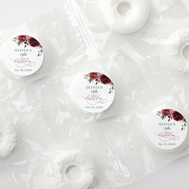 Burgundy Flowers, Red Flowers, Greenery, Birthday Life Saver® Mints (Assorted)