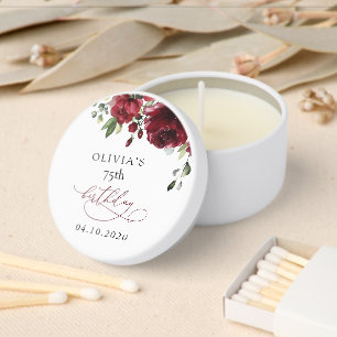 Burgundy Flowers, Red Flowers, Greenery, Birthday Mini Candle Favors