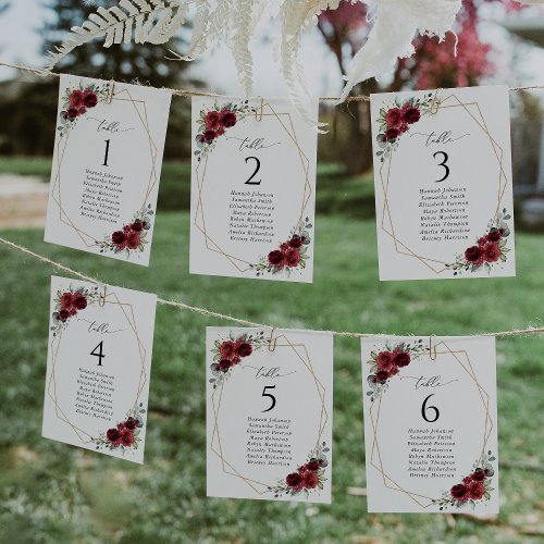 Burgundy Flowers Red Flowers Seating Chart Cards