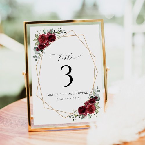 Burgundy Flowers Red Flowers Table Numbers