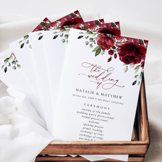 Burgundy Flowers, Red Flowers, Wedding Program (Creator Uploaded)