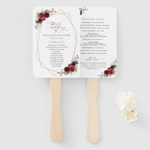 Burgundy Flowers, Red Flowers, Wedding Program Hand Fan
