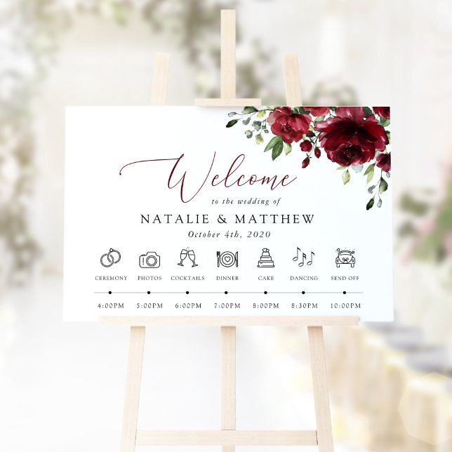 Burgundy Flowers, Red Flowers, Wedding Timeline Foam Board (Creator Uploaded)