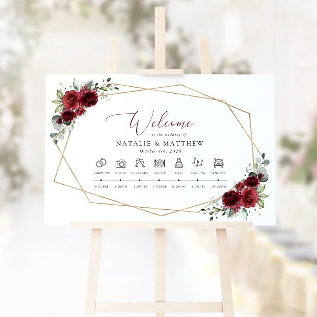Burgundy Flowers, Red Flowers, Wedding Timeline Foam Board (Creator Uploaded)