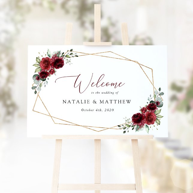 Burgundy Flowers, Red Flowers, Wedding Welcome Sign (Creator Uploaded)