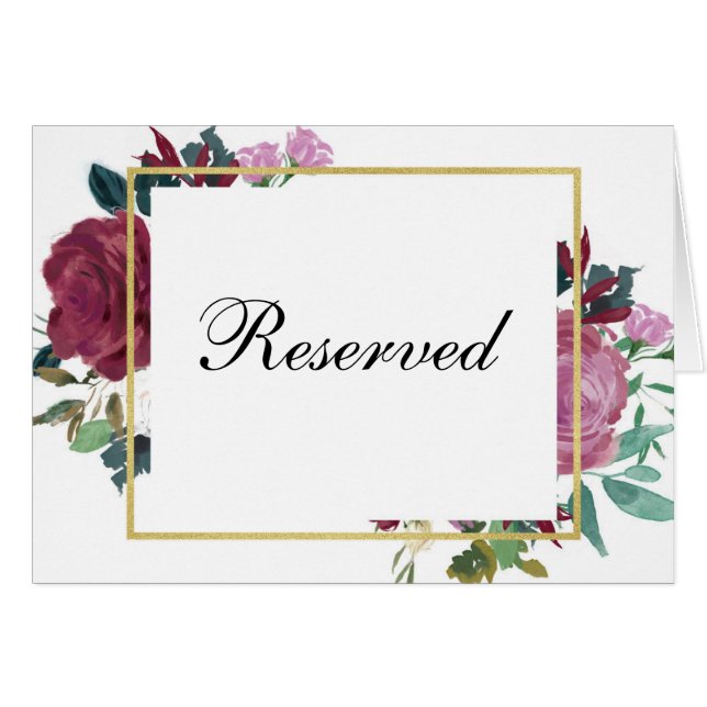Burgundy flowers reserved sign. Maroon wedding (Front Horizontal)