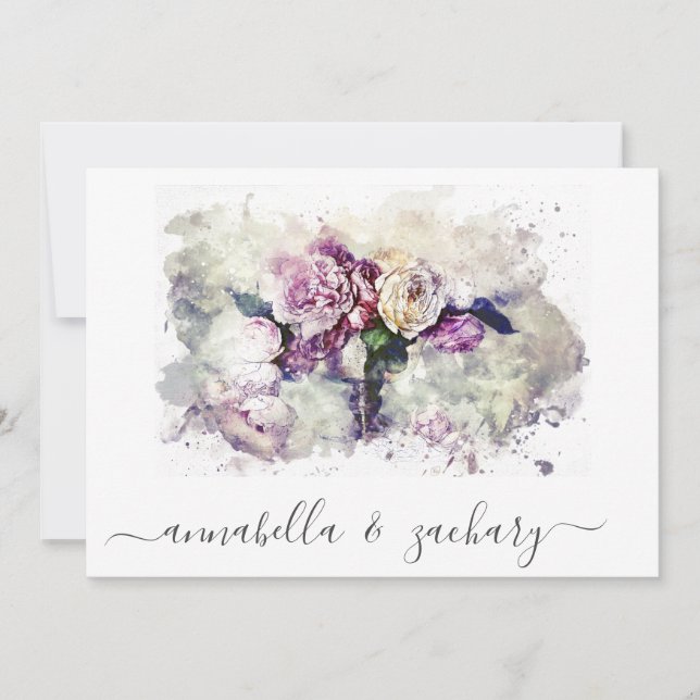 *~* Burgundy Flowers RSVP QR AR26 Floral WEDDING Invitation (Front)